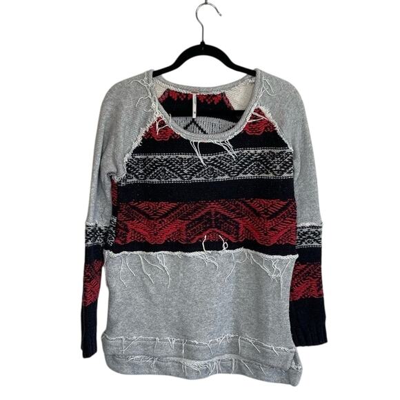 Free People Snow Angel Pullover Gray Red Black Sweater Women's Size XS - Picture 1 of 8